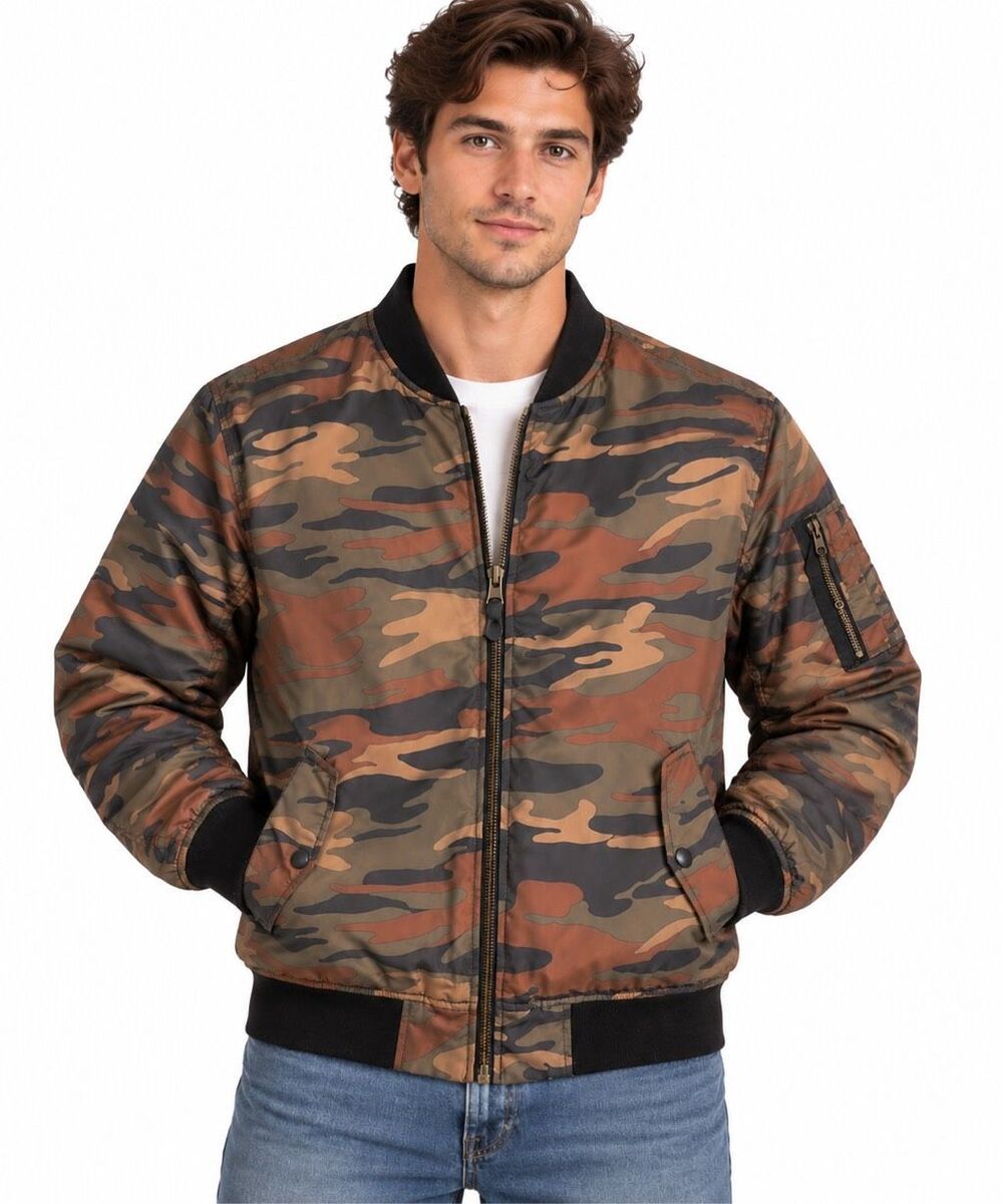 American Eagle Outfitters Camo Camouflage Bomber Jacket Size Medium